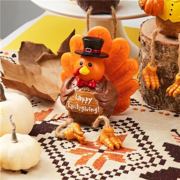 3 Pcs Thanksgiving Turkey Tabletop Centerpieces, Resin Turkey Figurine - Picture 5 of 7